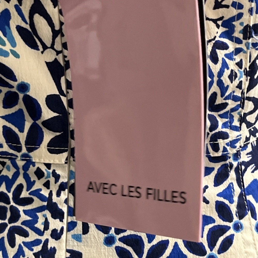 Avec Les Filles Dress Blue Tile Print Mini Fitted Size 8 Coquette Wedding Guest - Picture 13 of 15